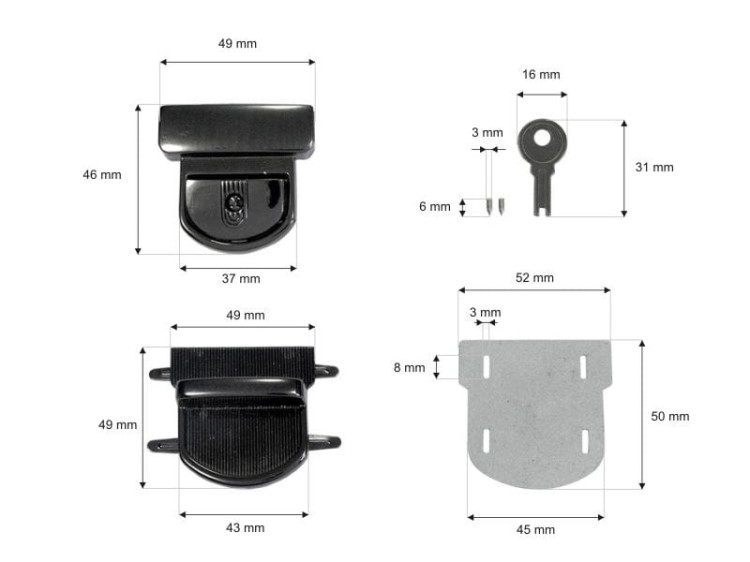 Zamek do teczki duży 49x50mm Ciemny nikiel