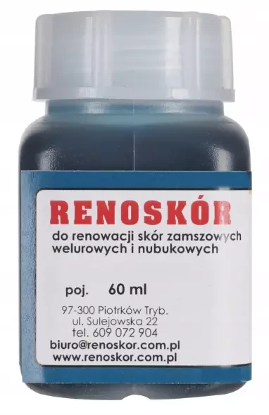 Profesjonalna, długotrwała Farba do Skór Zamszowych, Nubukowych i Welurowych: Renoskór w 16 Wyjątkowych Kolorach o Pojemności 60ml dostępny w sklepie z artykułami do obuwia i rękodzieła Kacperek pielegnacjaobuwia.pl