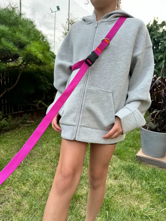 Smycz dla Psa z Amortyzatorem 280cm FUKSJA Regulowana Sportowa