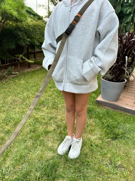 Smycz dla Psa z Amortyzatorem 280cm KHAKI Regulowana Sportowa