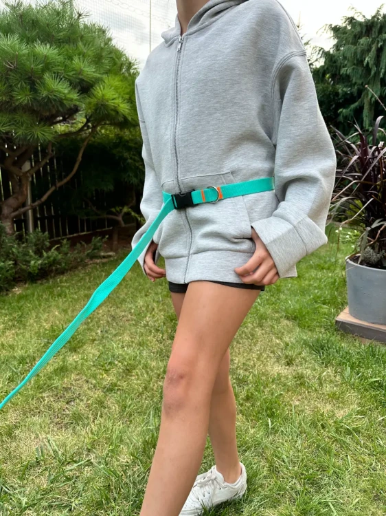Smycz dla Psa z Amortyzatorem 380cm MIĘTA Regulowana HandsFree Made in Poland