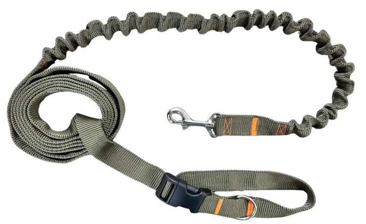 Smycz dla Psa z Amortyzatorem 380cm KHAKI Regulowana HandsFree Made in Poland