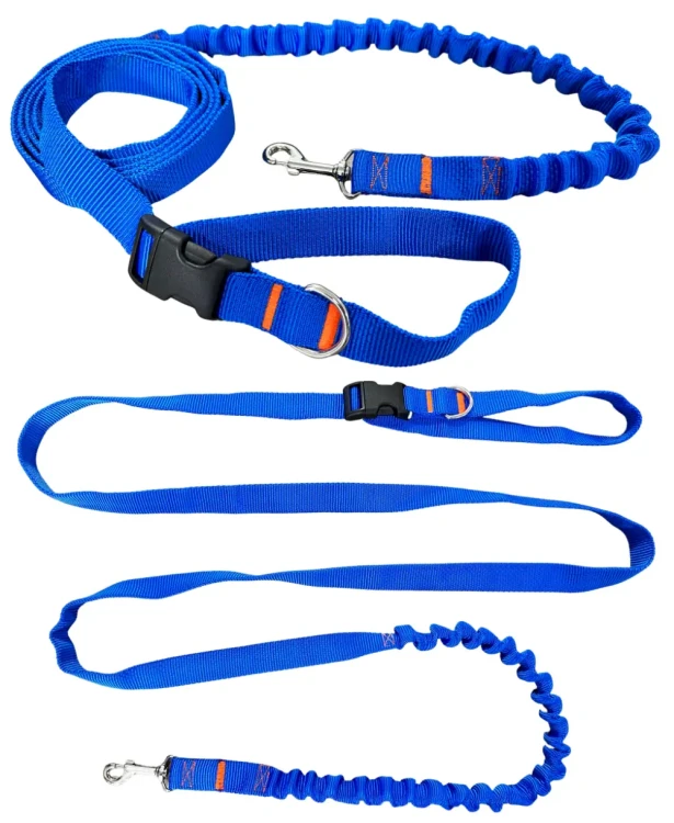 Smycz dla Psa z Amortyzatorem 380cm NIEBIESKA Regulowana HandsFree Made in Poland