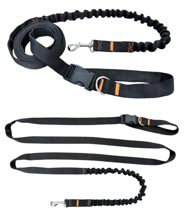 Smycz dla Psa z Amortyzatorem 380cm CZARNA Regulowana HandsFree Made in Poland
