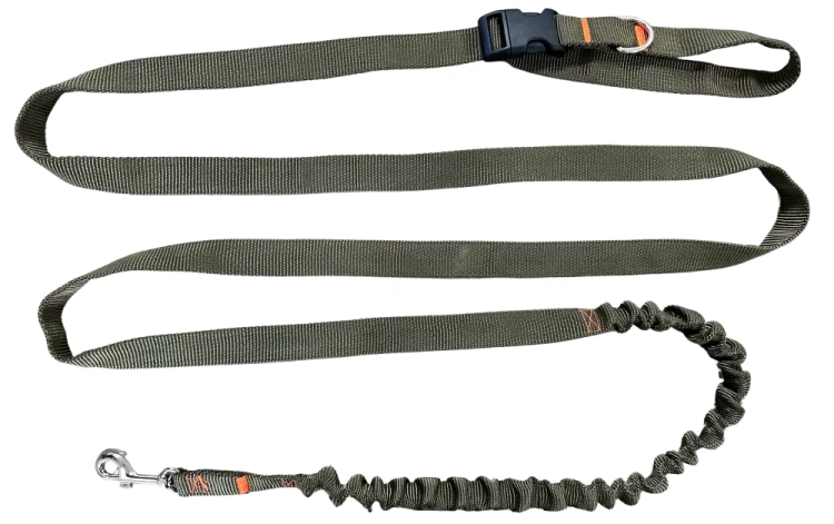 Smycz dla Psa z Amortyzatorem 480cm KHAKI Regulowana HandsFree Made in Poland