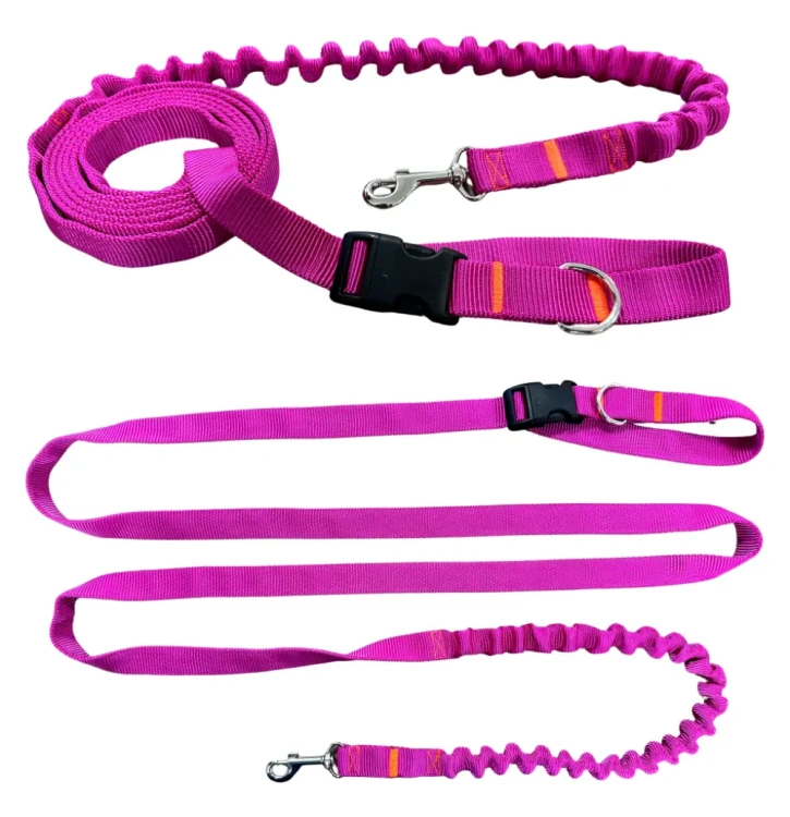 Smycz dla Psa z Amortyzatorem 480cm FUKSJA Regulowana HandsFree Made in Poland