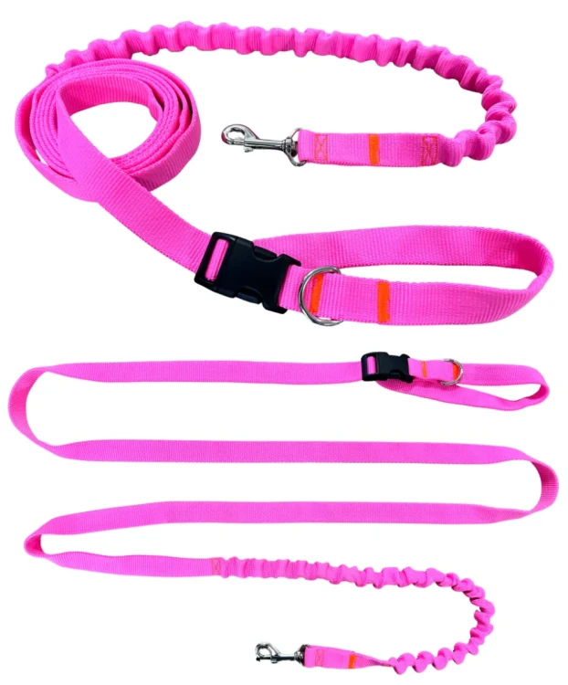 Smycz dla Psa z Amortyzatorem 480cm RÓŻ NEON Regulowana HandsFree Made in Poland