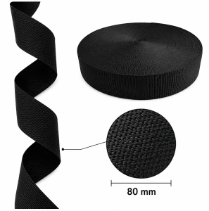 Nosná páska 80 mm, polypropylen, tloušťka 1,3 mm, černá, 5 metrů
