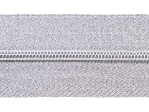 Páska se zipem, 5 zipů, Spirala, stříbrná, 1 m + 1 s