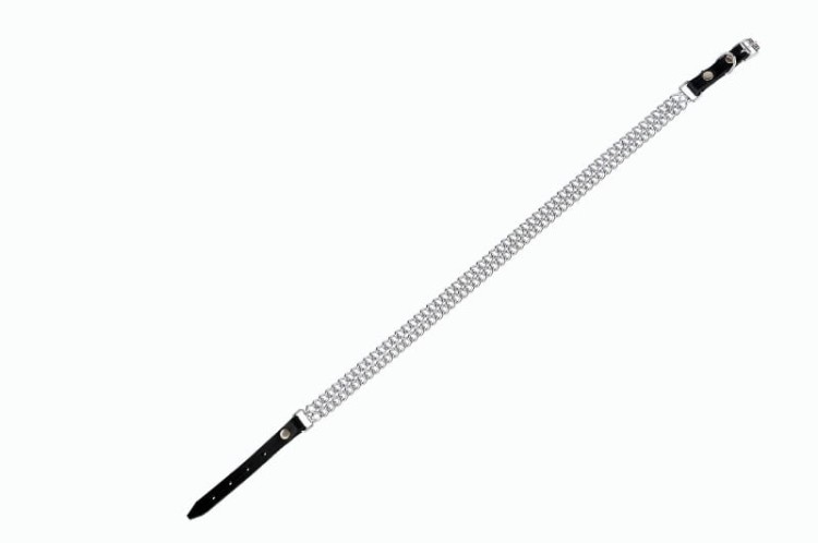 Obroża Skóra Łańcuch podwójny 50-56cm Srebrna